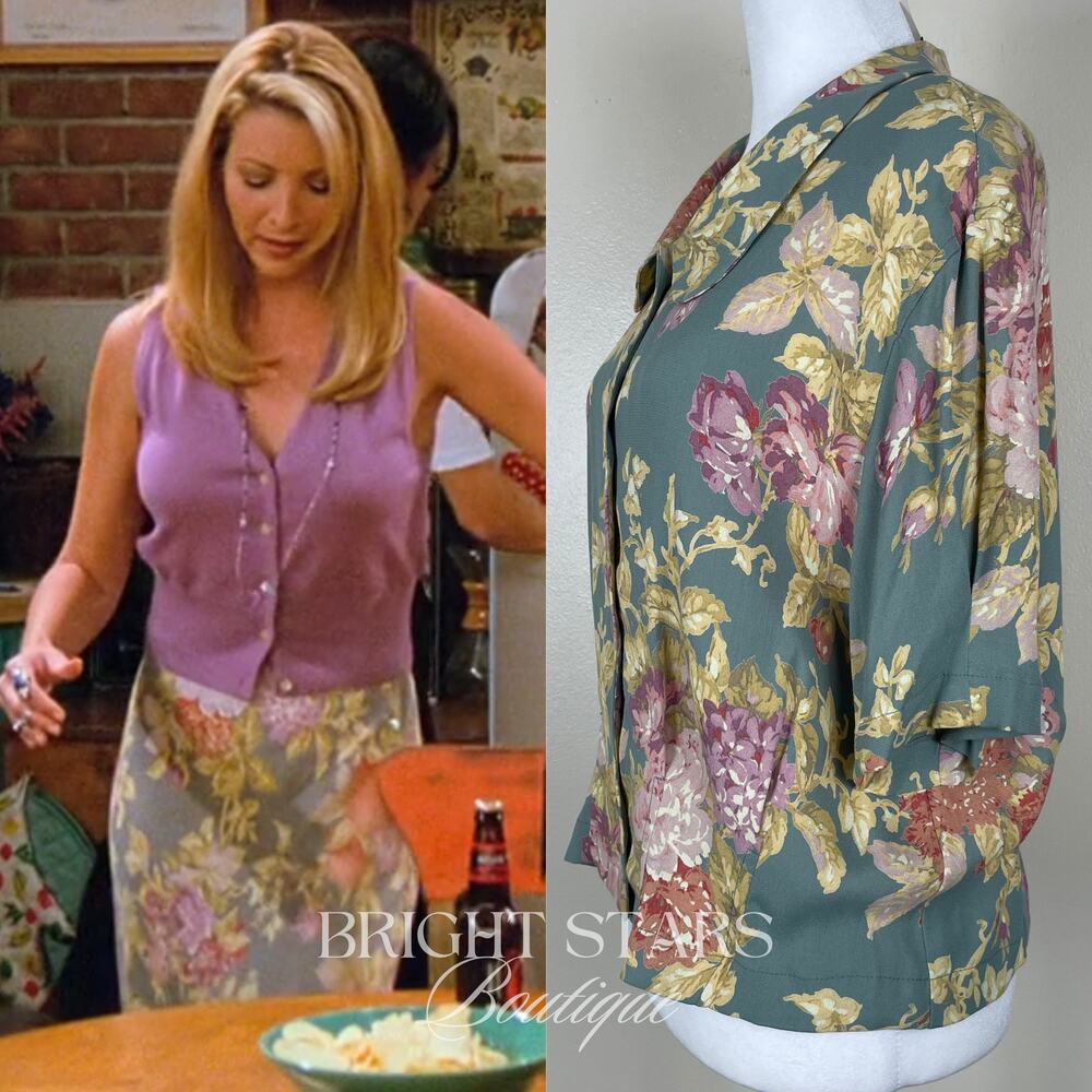 Rare Green Floral Top ALT ASO Phoebe Buffay Friends VTG 90s Made in USA - Picture 3 of 9